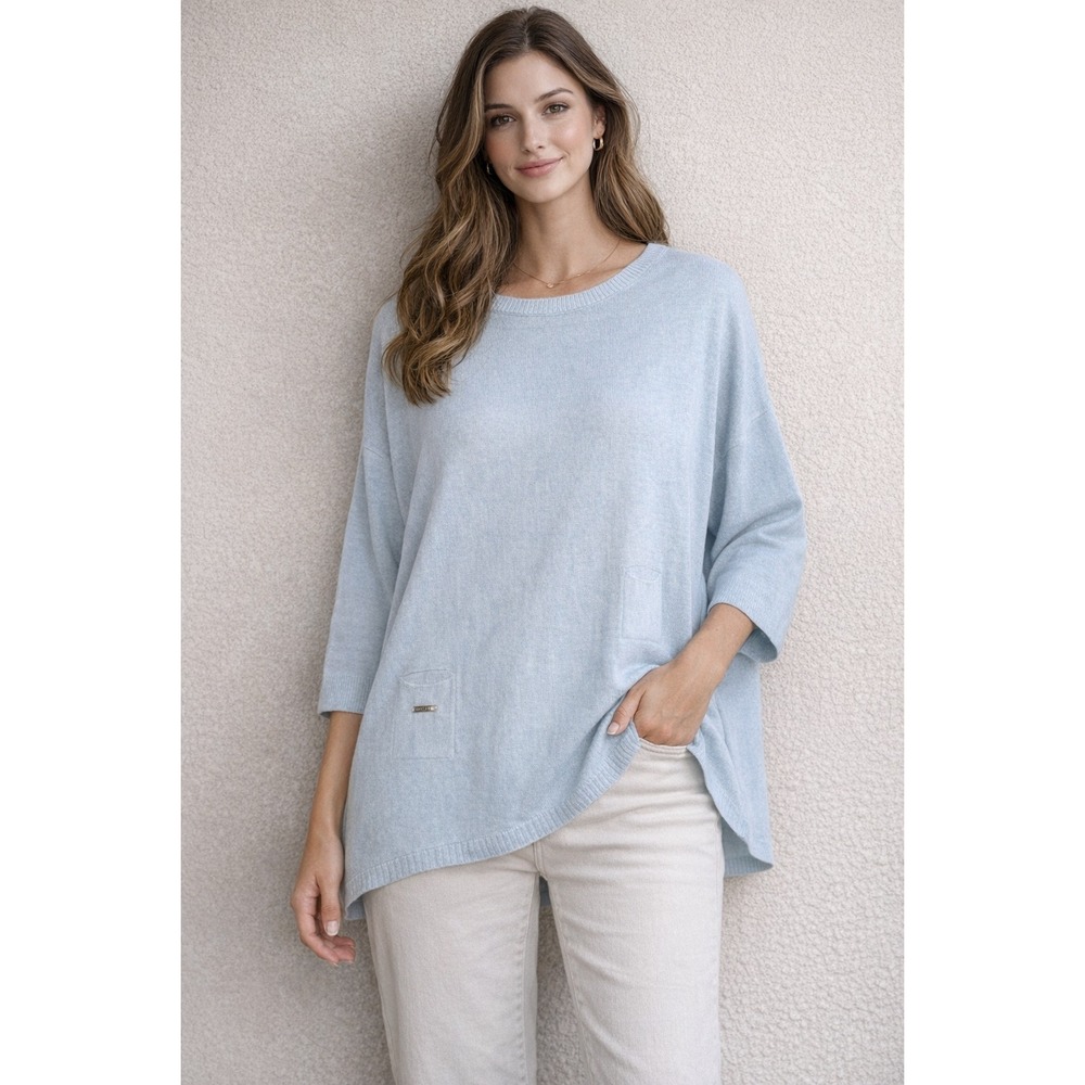 Mer Sea Light Blue Oversized Knit Poncho Sweater One Size Fits All Pockets